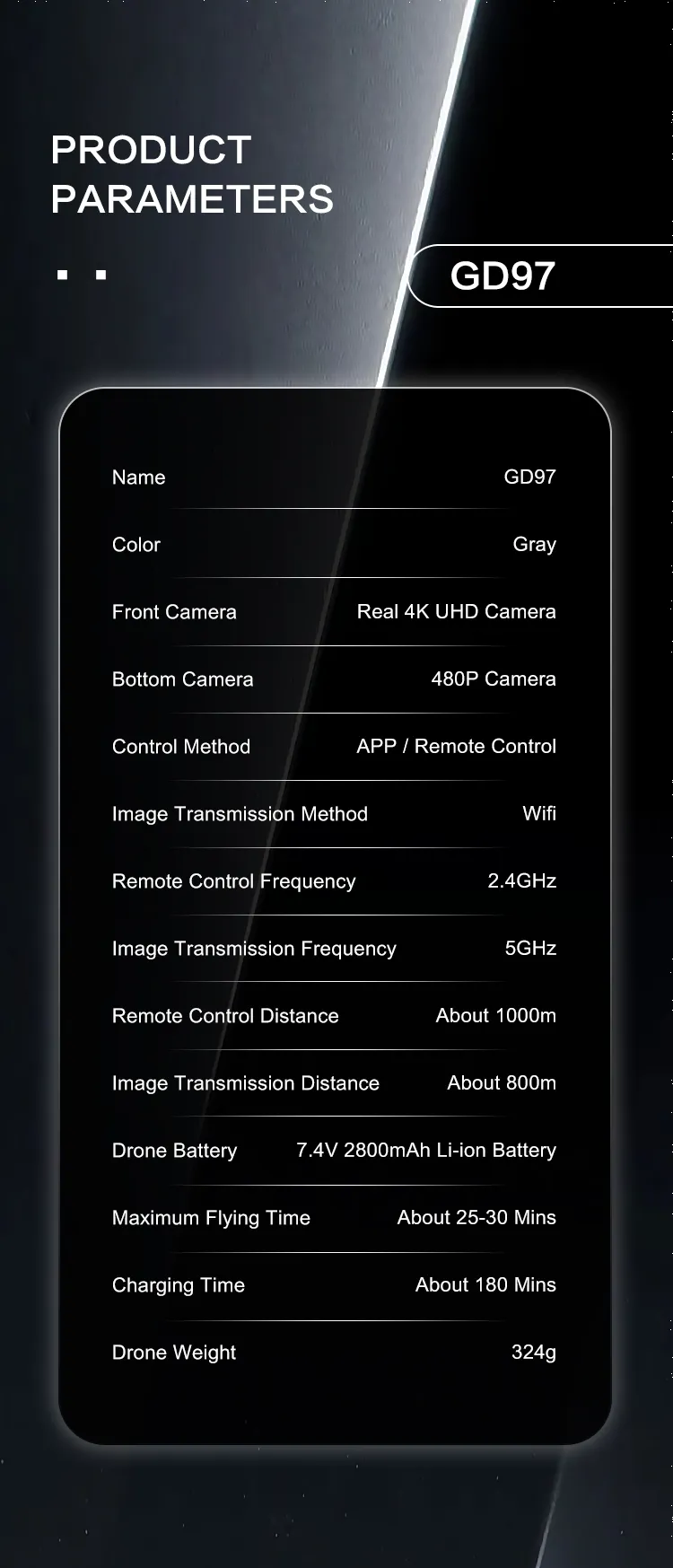 New Release The Bigly Brothers GD97 Midnight Theta Drone, 4 Directional Laser Avoidance System, 60mins Flying Time, 4k HD 3-Axis Gimbal Camera, One Key Return Home, Follow Me Mode