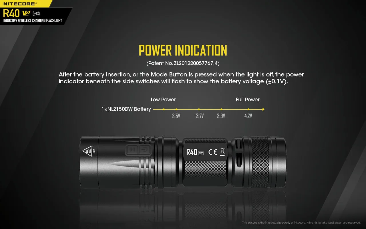 NITECORE 1000 LUMENS WIRELESS CHARGING FLASHLIGHT (R40 V2)