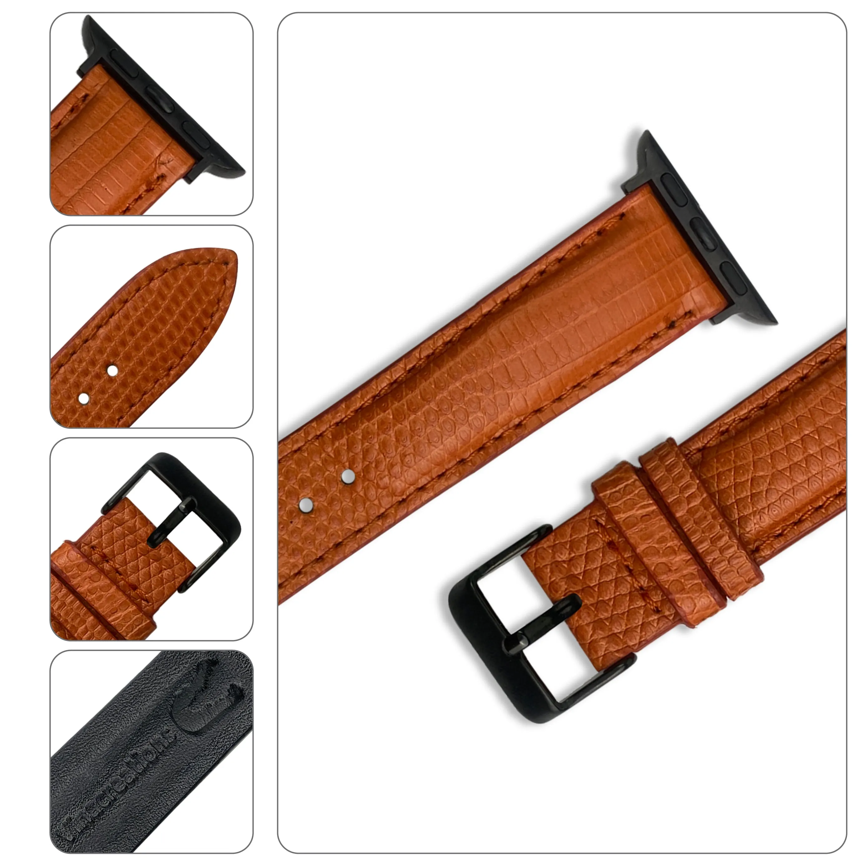 Orange Lizard Leather Strap for Apple Watch Ultra Series 8 7 6 5 4 3 SE | AW-160