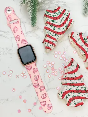 Pink Christmas Cake Printed Silicone Smart Watch Band