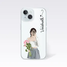 Pink Flower Girl Custom Name Clear Silicon Cover