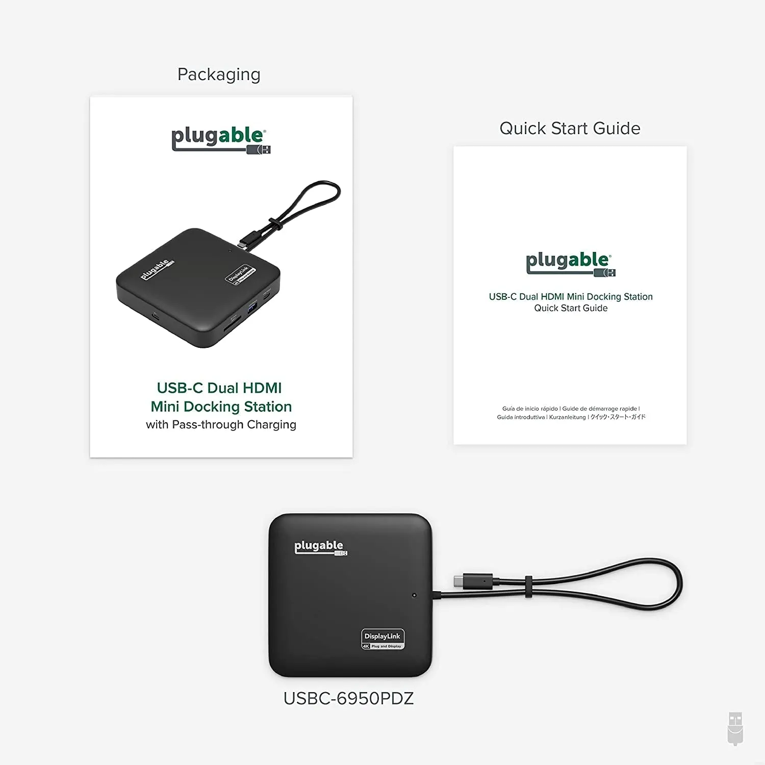 Plugable 7-In-1 USB C Docking Station Dual Monitor - Dual HDMI Dock Is Compatible with Mac and Windows, USB4, Thunderbolt or USB-C, 100W PD, 2X HDMI, 1X USB-C, 1Gbps Ethernet, 1X USB 3.0, 1X SD Card