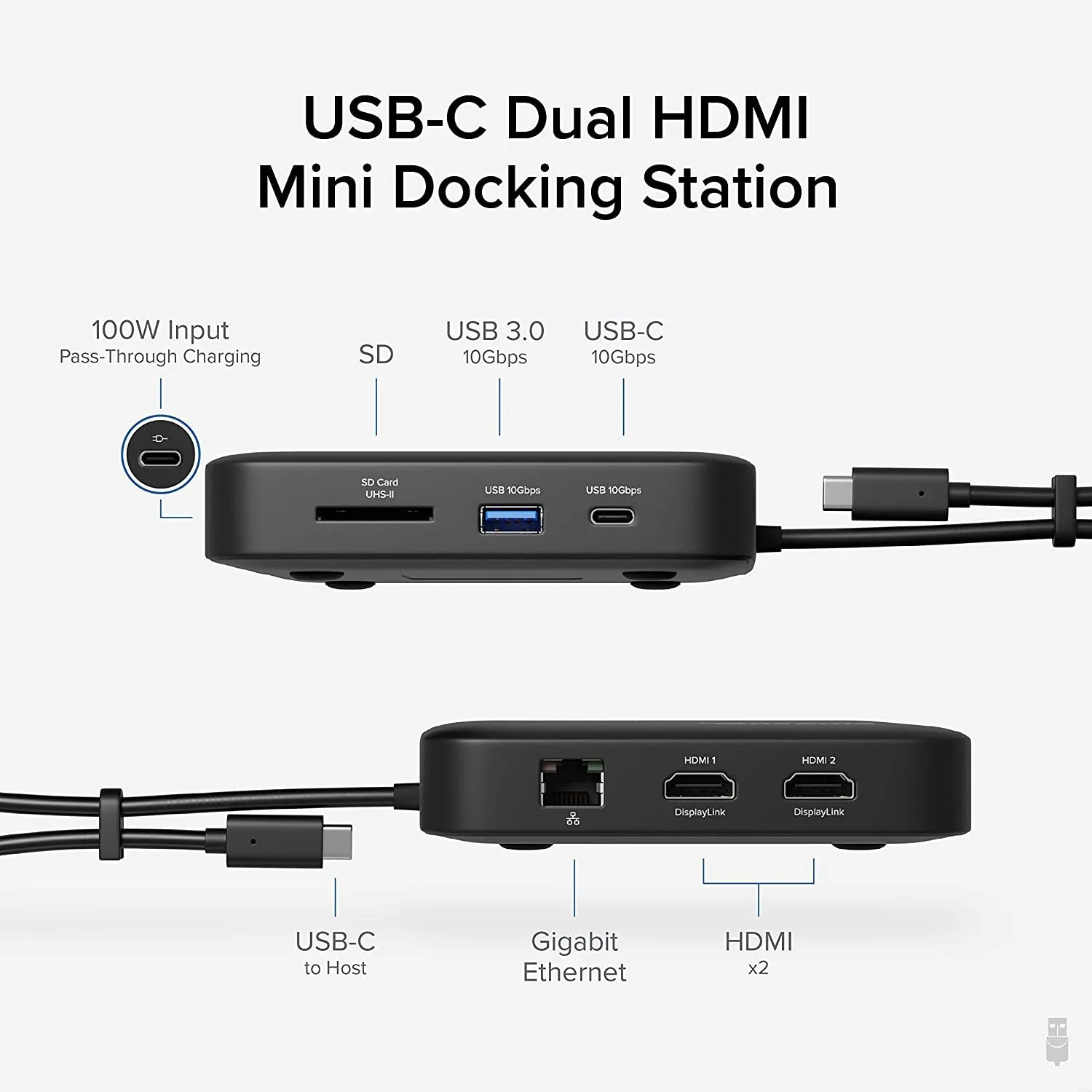 Plugable 7-In-1 USB C Docking Station Dual Monitor - Dual HDMI Dock Is Compatible with Mac and Windows, USB4, Thunderbolt or USB-C, 100W PD, 2X HDMI, 1X USB-C, 1Gbps Ethernet, 1X USB 3.0, 1X SD Card