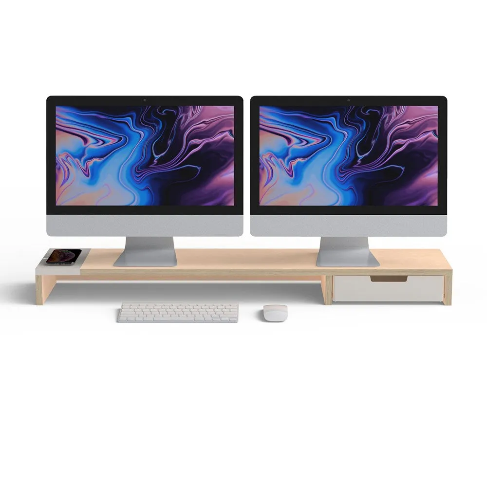 Pout Eyes9 - All-In-One Wireless Charging & Hub Station For Dual Monitors, Deep White