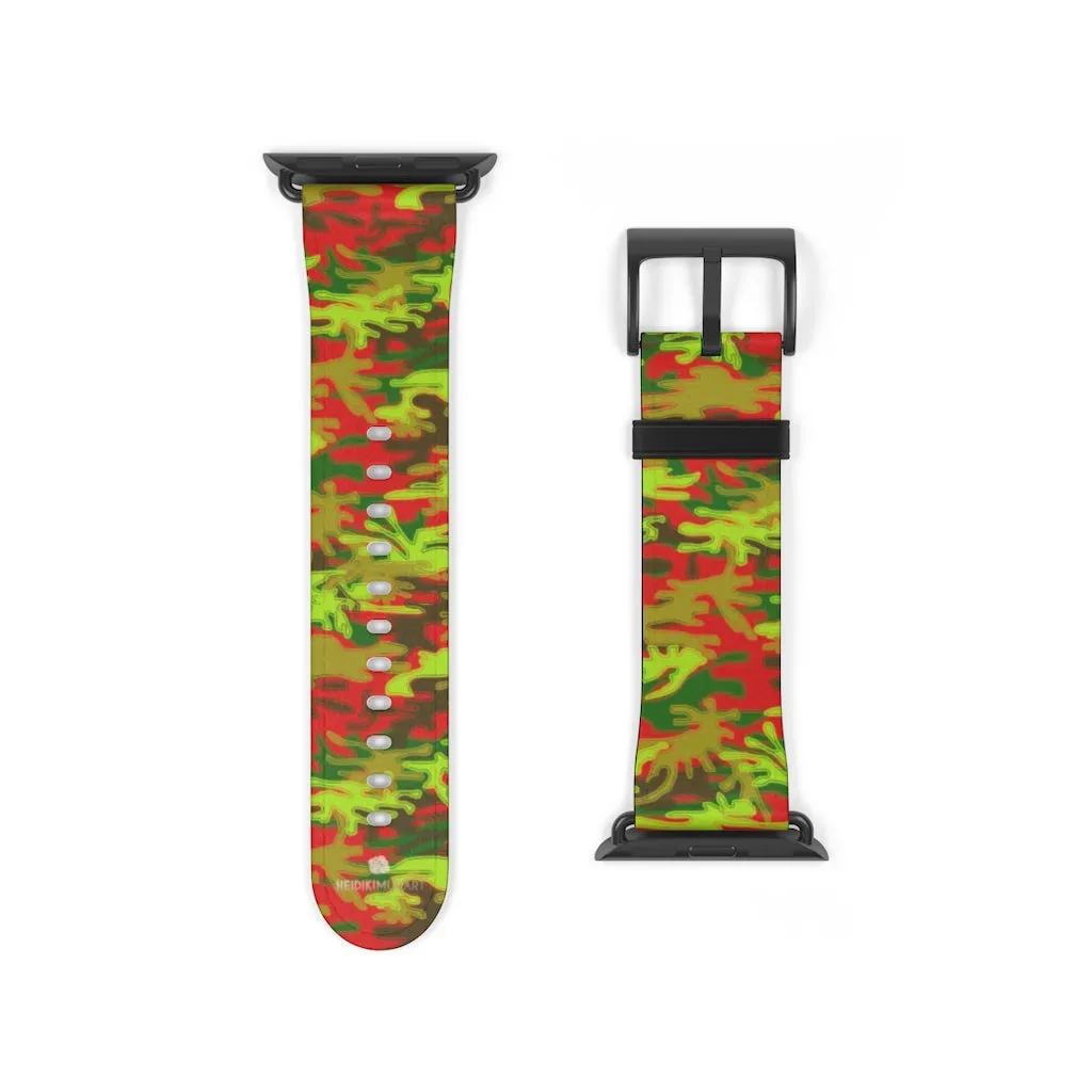 Red Green Camo Watch Band, Camo Print 38mm/42mm Watch Band For Apple Watches- Made in USA