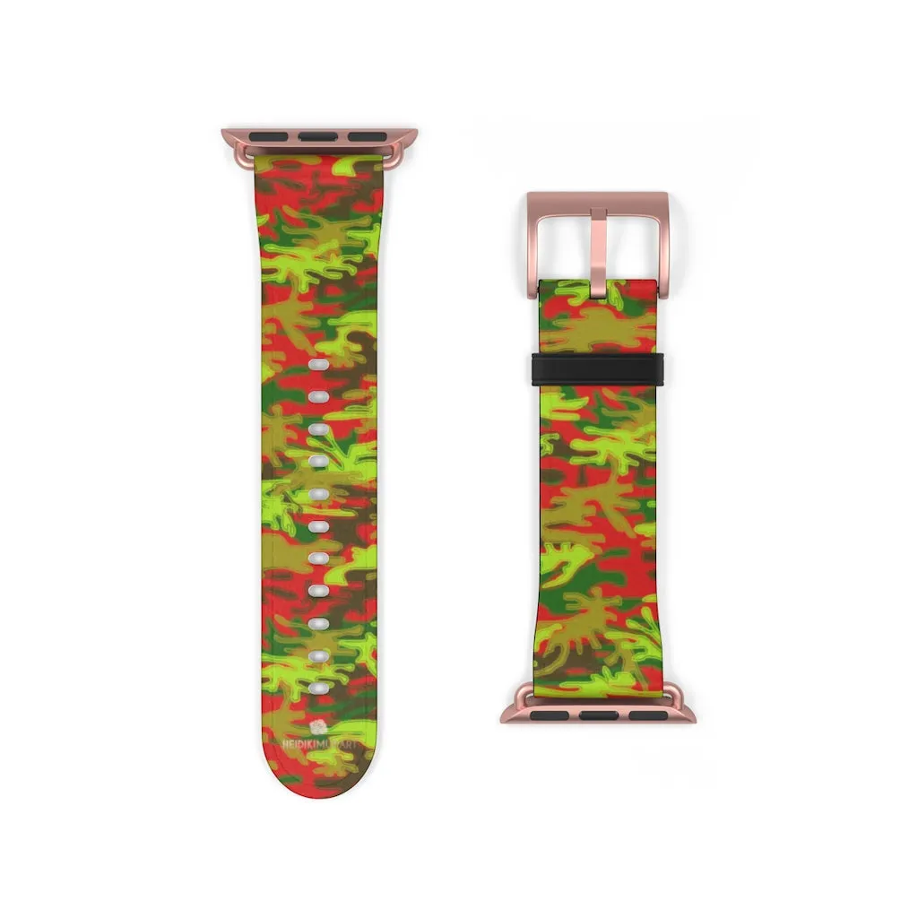 Red Green Camo Watch Band, Camo Print 38mm/42mm Watch Band For Apple Watches- Made in USA