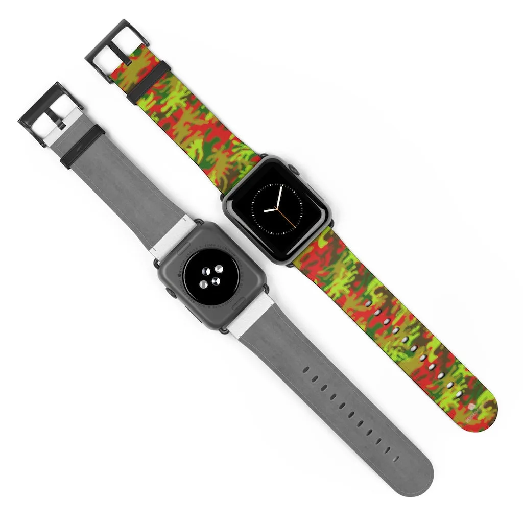 Red Green Camo Watch Band, Camo Print 38mm/42mm Watch Band For Apple Watches- Made in USA