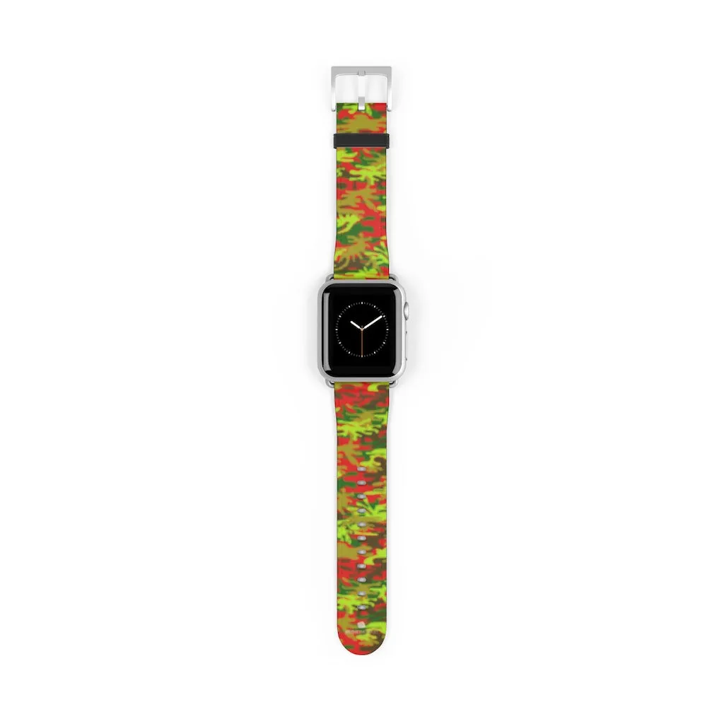 Red Green Camo Watch Band, Camo Print 38mm/42mm Watch Band For Apple Watches- Made in USA