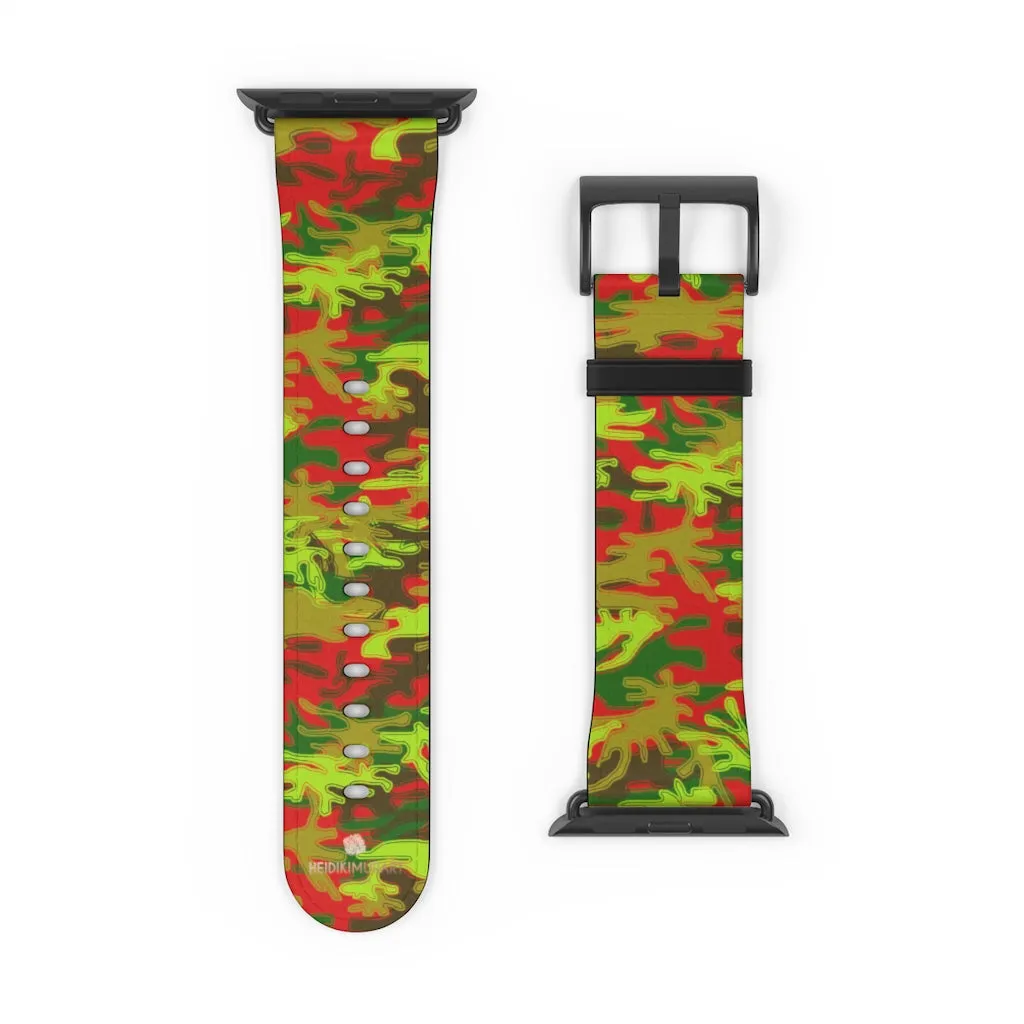 Red Green Camo Watch Band, Camo Print 38mm/42mm Watch Band For Apple Watches- Made in USA