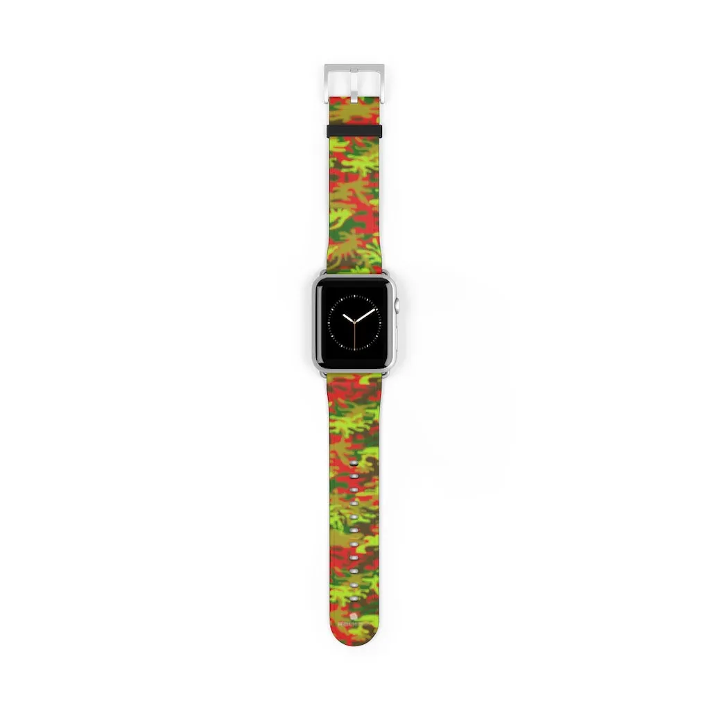 Red Green Camo Watch Band, Camo Print 38mm/42mm Watch Band For Apple Watches- Made in USA