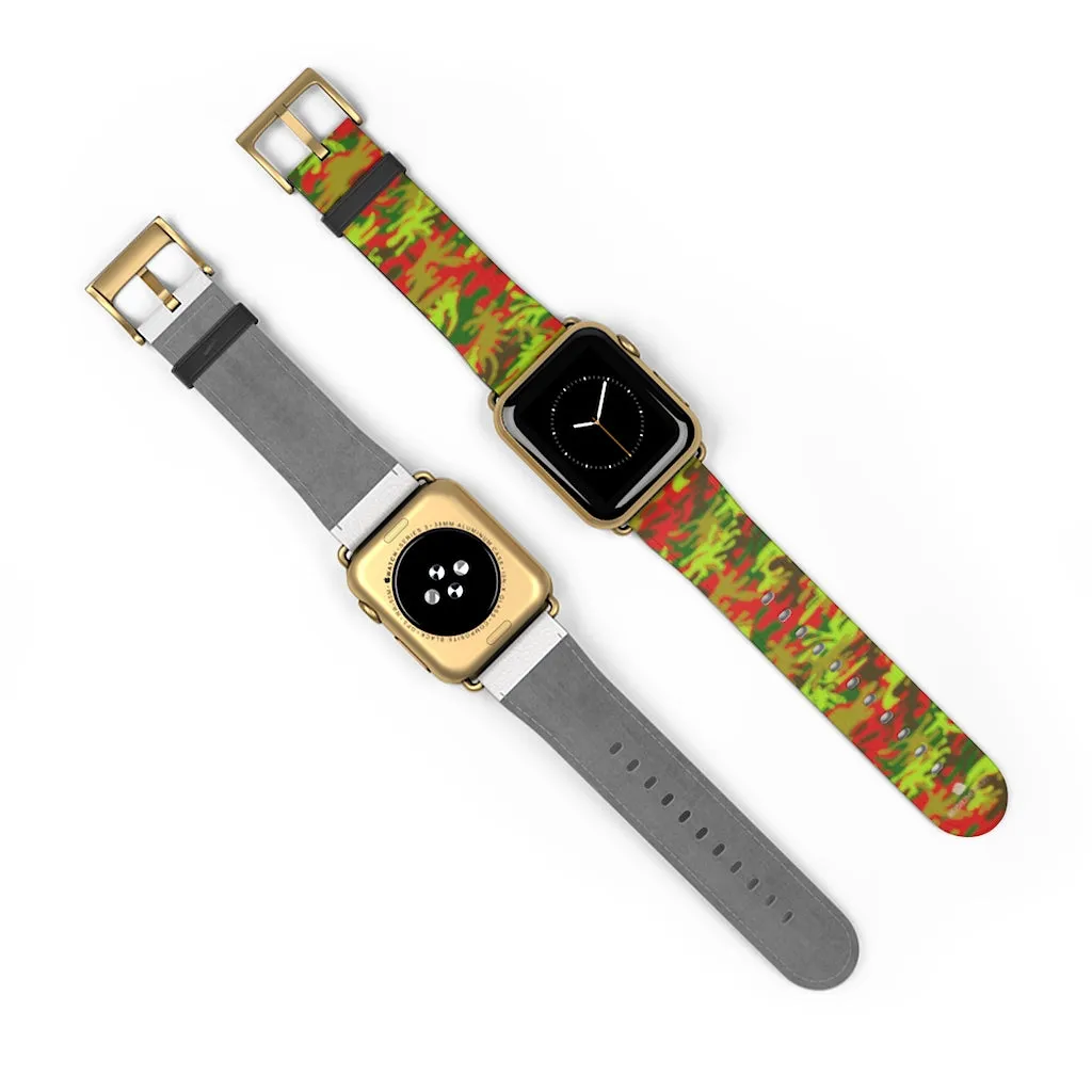 Red Green Camo Watch Band, Camo Print 38mm/42mm Watch Band For Apple Watches- Made in USA