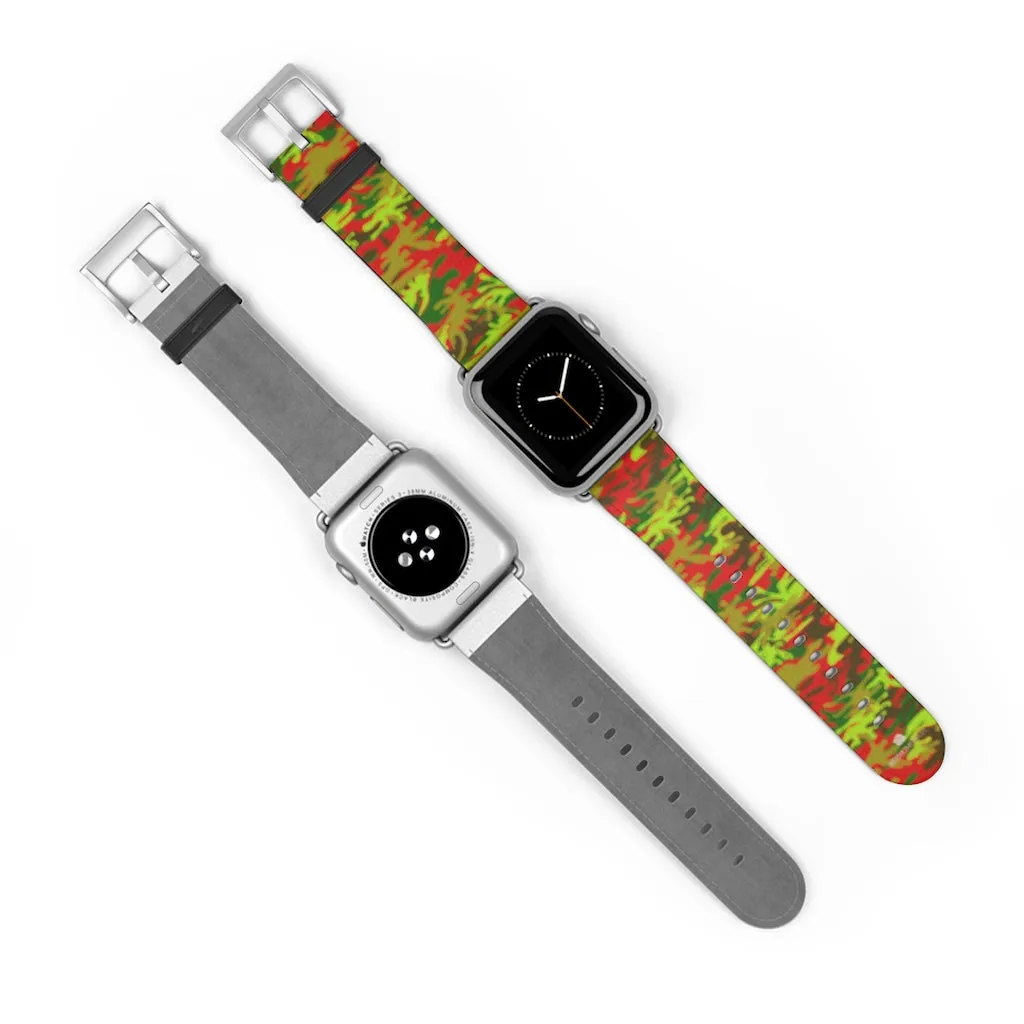 Red Green Camo Watch Band, Camo Print 38mm/42mm Watch Band For Apple Watches- Made in USA