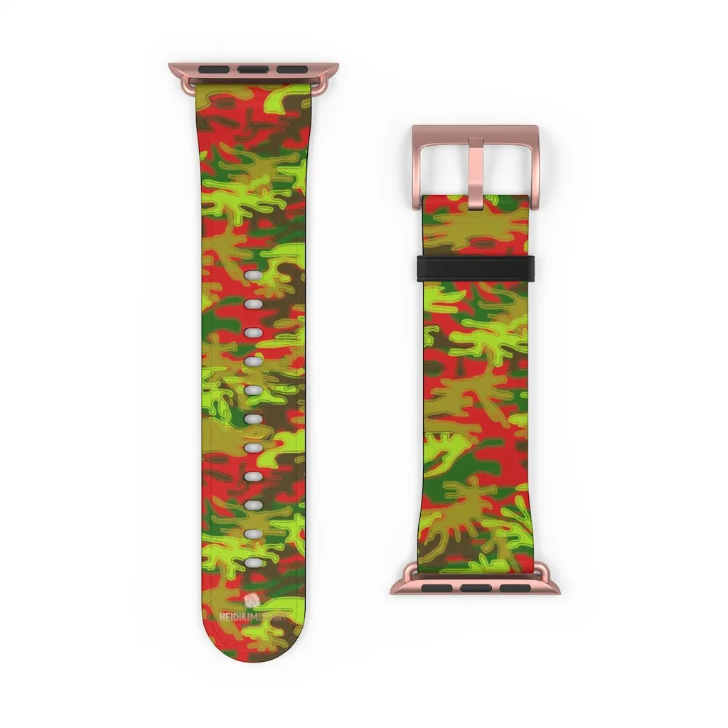 Red Green Camo Watch Band, Camo Print 38mm/42mm Watch Band For Apple Watches- Made in USA