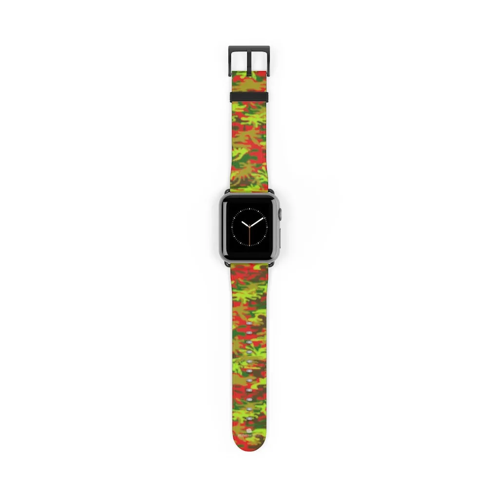 Red Green Camo Watch Band, Camo Print 38mm/42mm Watch Band For Apple Watches- Made in USA