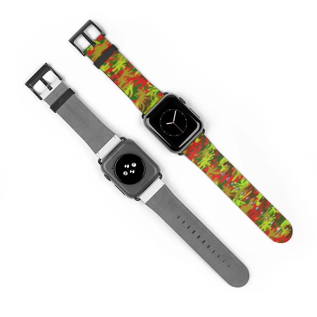 Red Green Camo Watch Band, Camo Print 38mm/42mm Watch Band For Apple Watches- Made in USA