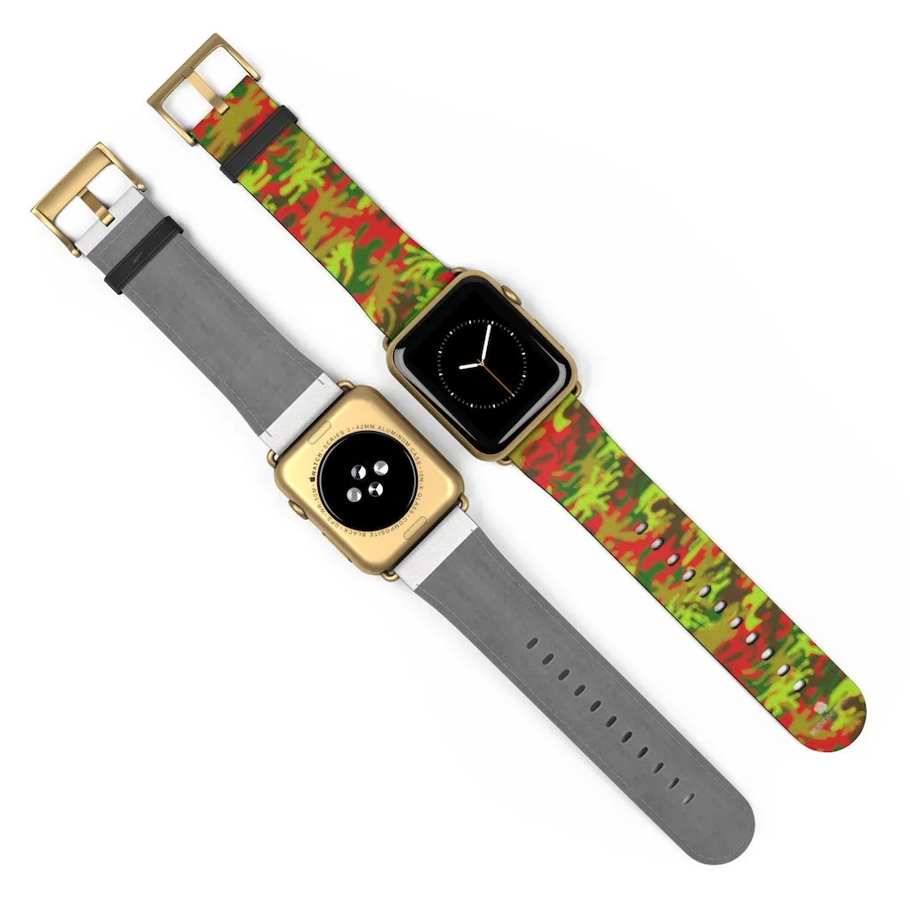 Red Green Camo Watch Band, Camo Print 38mm/42mm Watch Band For Apple Watches- Made in USA