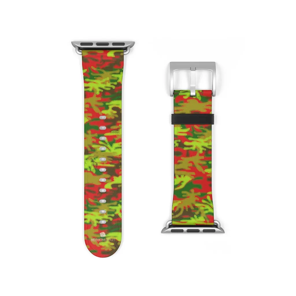 Red Green Camo Watch Band, Camo Print 38mm/42mm Watch Band For Apple Watches- Made in USA