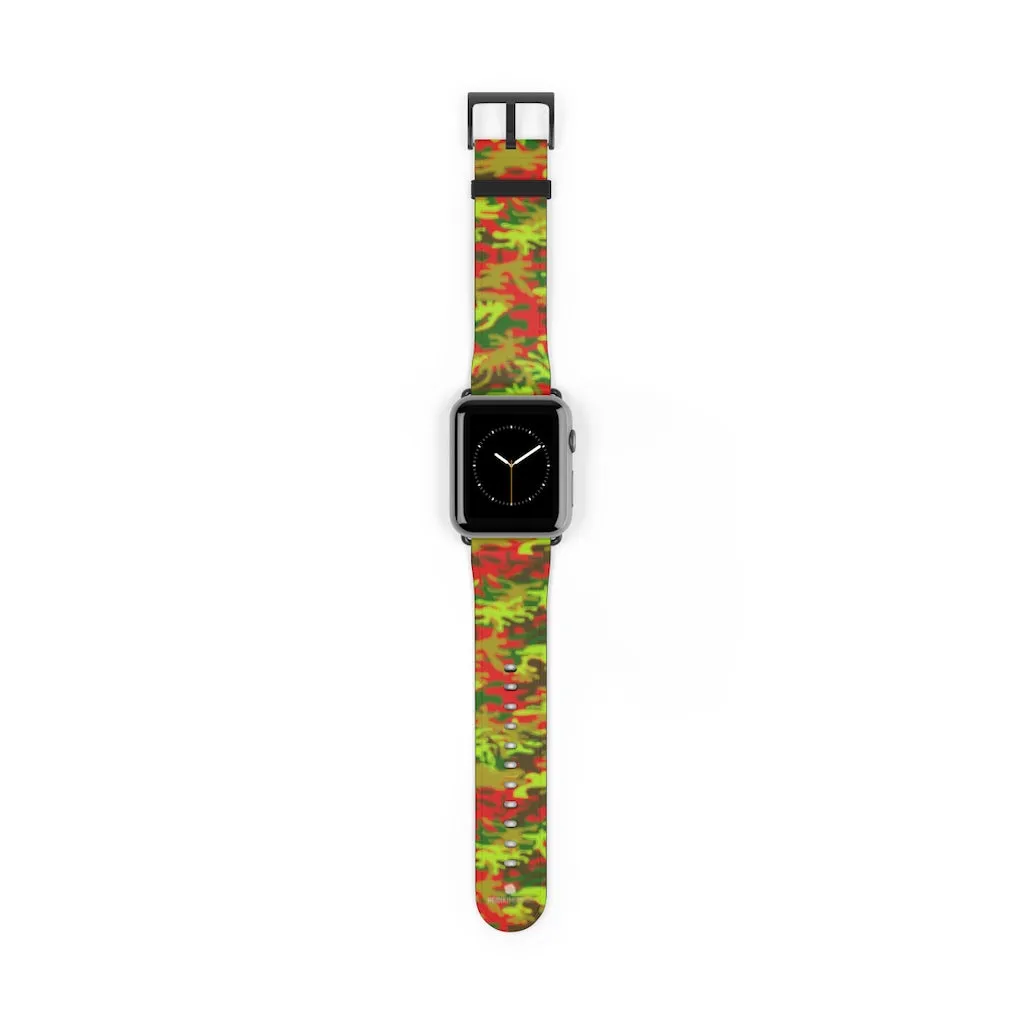 Red Green Camo Watch Band, Camo Print 38mm/42mm Watch Band For Apple Watches- Made in USA