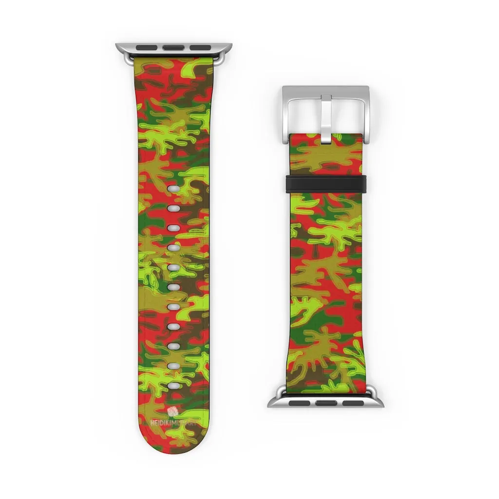 Red Green Camo Watch Band, Camo Print 38mm/42mm Watch Band For Apple Watches- Made in USA