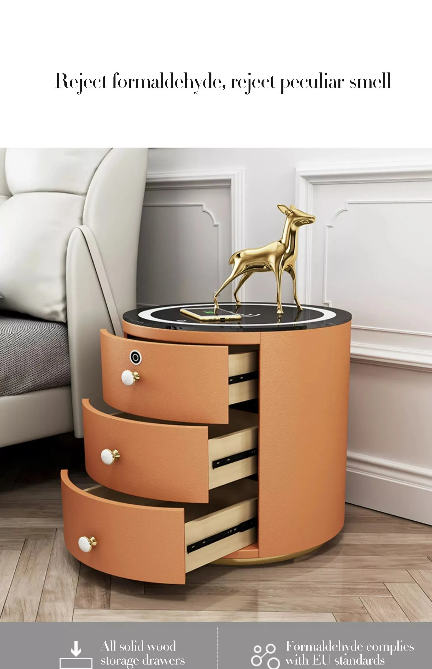 Round Smart Wireless Charging Bedside Table