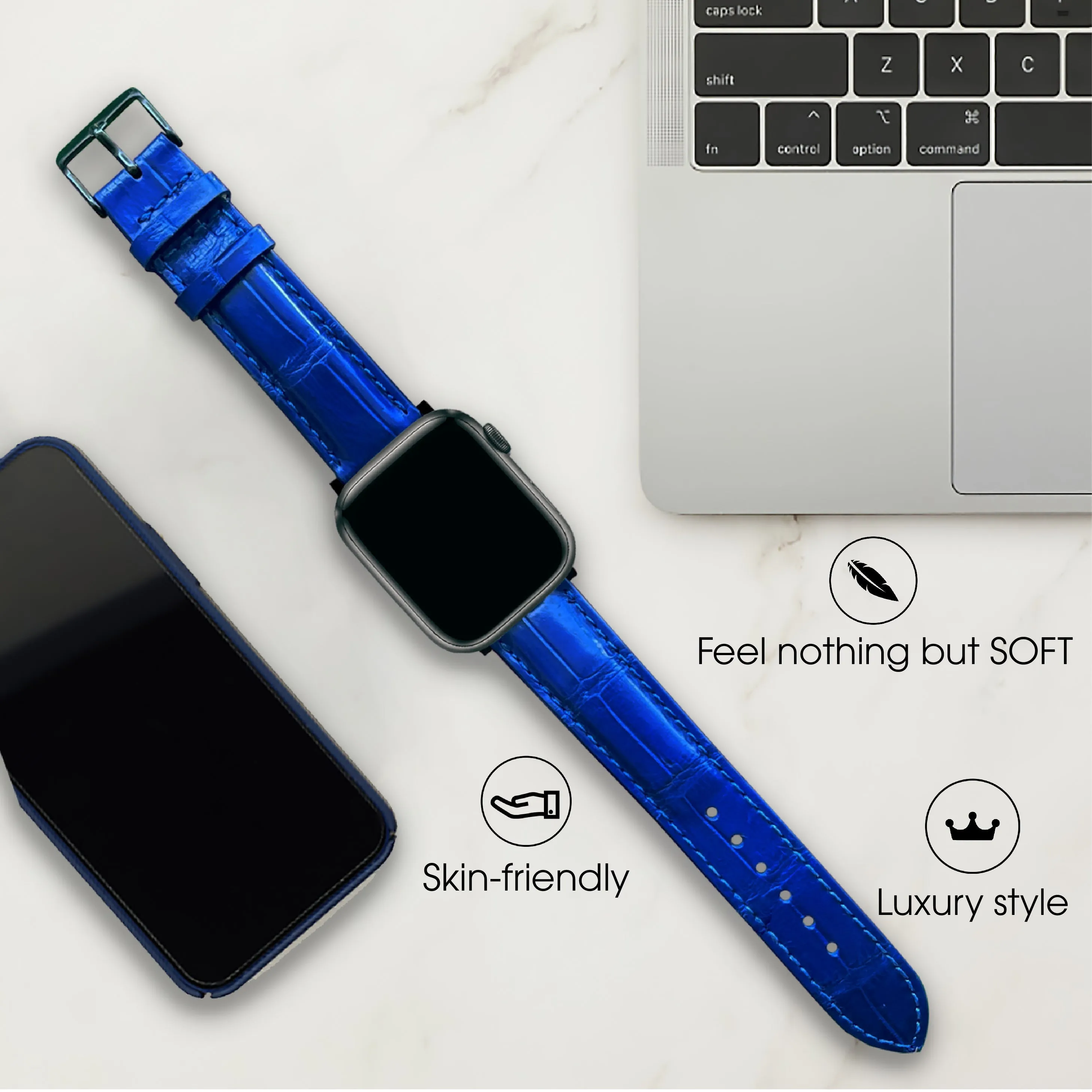 Royal Blue Alligator Leather Strap for Apple Watch Ultra Series 8 7 6 5 4 3 SE | AW-05