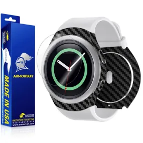 Samsung Gear S2 Screen Protector   Black Carbon Fiber Skin