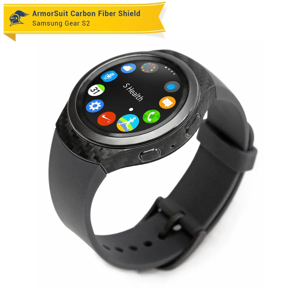 Samsung Gear S2 Screen Protector   Black Carbon Fiber Skin