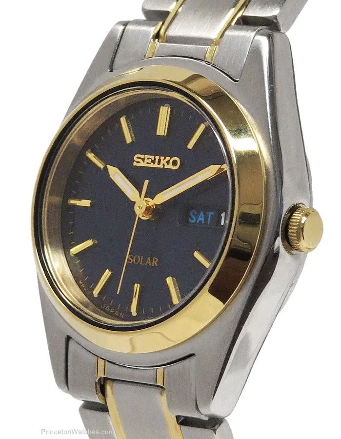 Seiko Solar Ladies Day/Date Watch - Blue Dial with Two-Tone Case and Bracelet