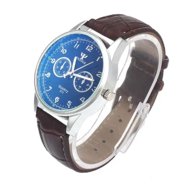 Splendid Black Fashion Top Luxury Band Mens Waterproof Noctilucent Leather Men Blue Ray Glass Quartz Analog Watches Men