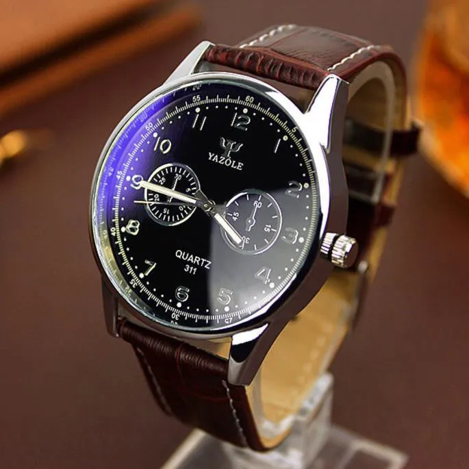 Splendid Black Fashion Top Luxury Band Mens Waterproof Noctilucent Leather Men Blue Ray Glass Quartz Analog Watches Men