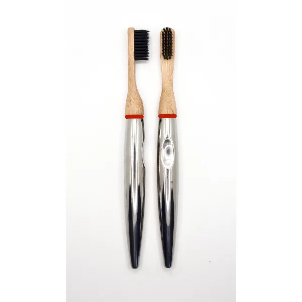 Stainless steel and bamboo toothbrush