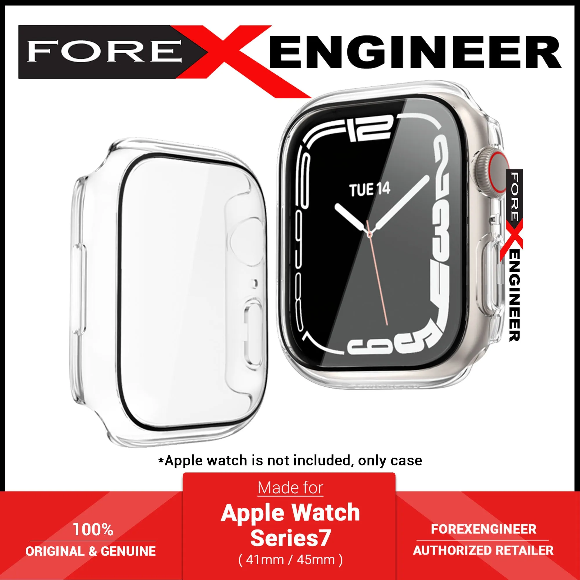 SwitchEasy Nude 2 in 1 Tempered Glass Hybrid Case for Apple Watch Series 7 ( 41mm ) with Build In Tempered Glass - Transparent (Barcode: 4895241108419 )