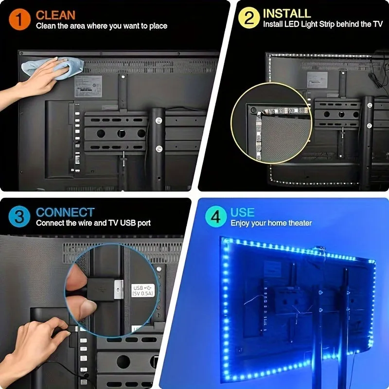 Synchronize LED Lights With TV Images For An Immersive Experience, Control RGB Smart LED Strips With An AR Sensor Camera And Music Synchronization Suitable For TVs Ranging From 35 To 165.1 Cm