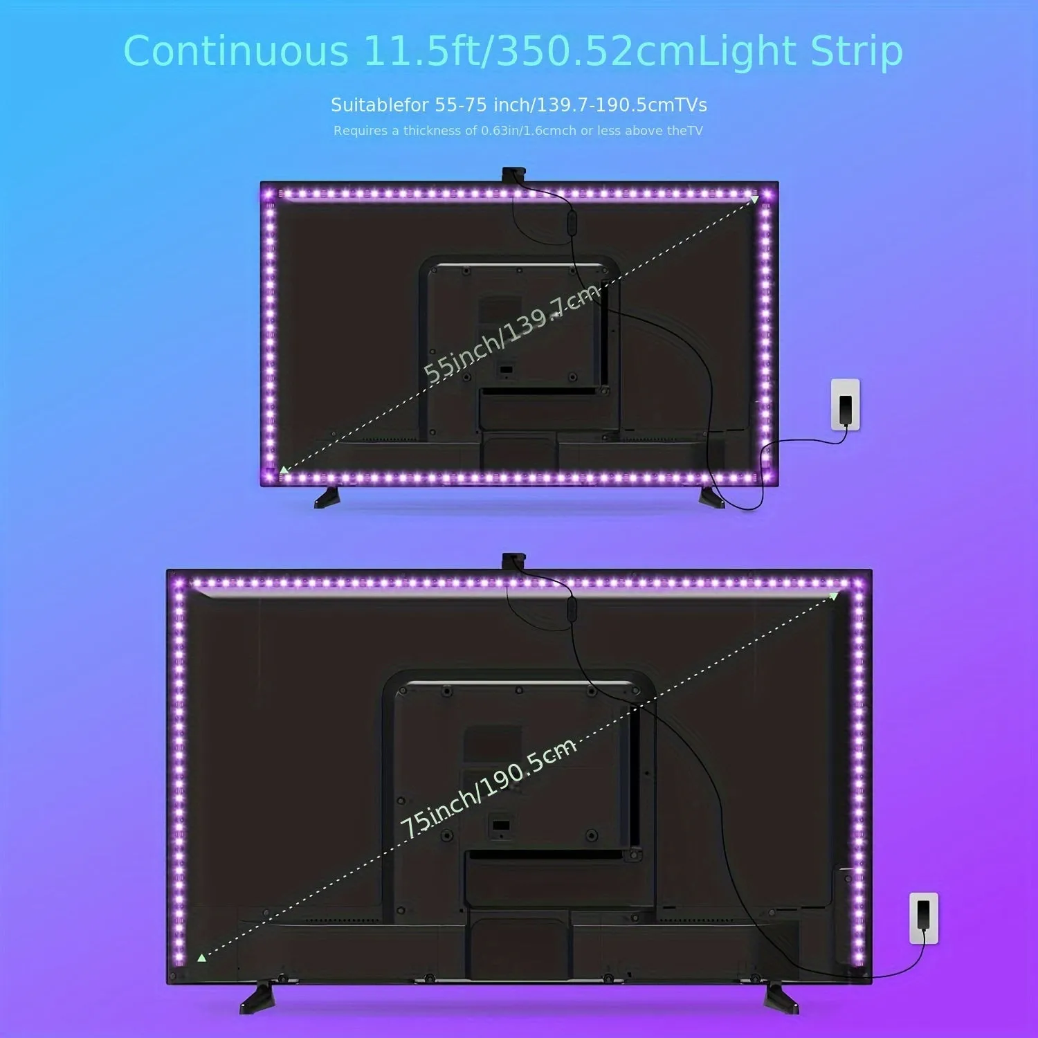 Synchronize LED Lights With TV Images For An Immersive Experience, Control RGB Smart LED Strips With An AR Sensor Camera And Music Synchronization Suitable For TVs Ranging From 35 To 165.1 Cm