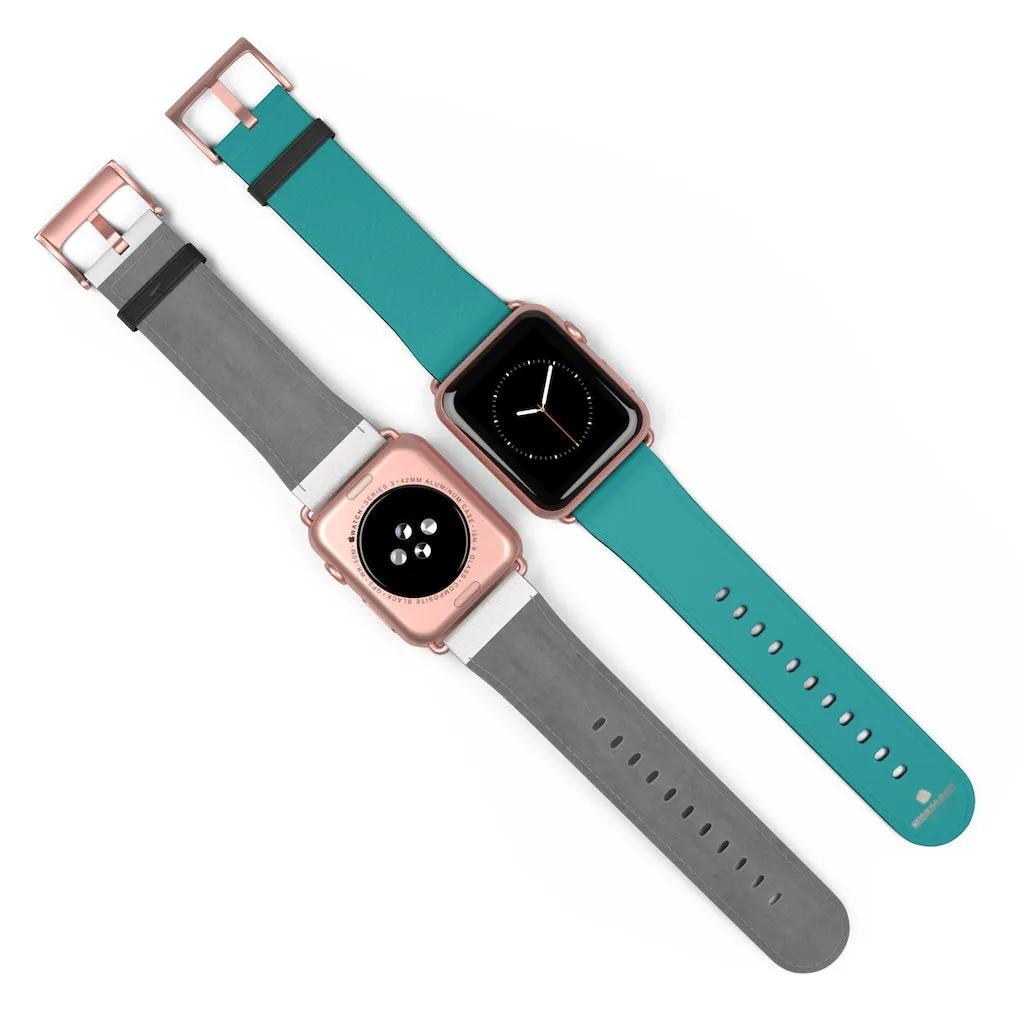 Teal Blue Solid Watch Band, 38mm/42mm Watch Band Strap For Apple Watches- Made in USA