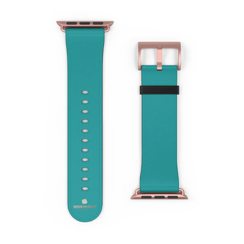 Teal Blue Solid Watch Band, 38mm/42mm Watch Band Strap For Apple Watches- Made in USA