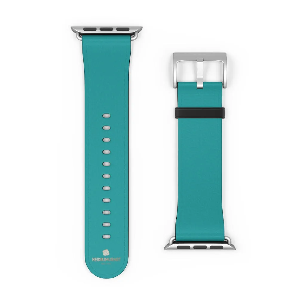 Teal Blue Solid Watch Band, 38mm/42mm Watch Band Strap For Apple Watches- Made in USA