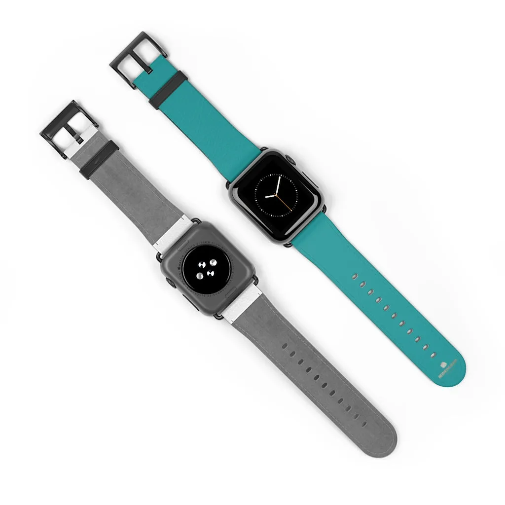 Teal Blue Solid Watch Band, 38mm/42mm Watch Band Strap For Apple Watches- Made in USA