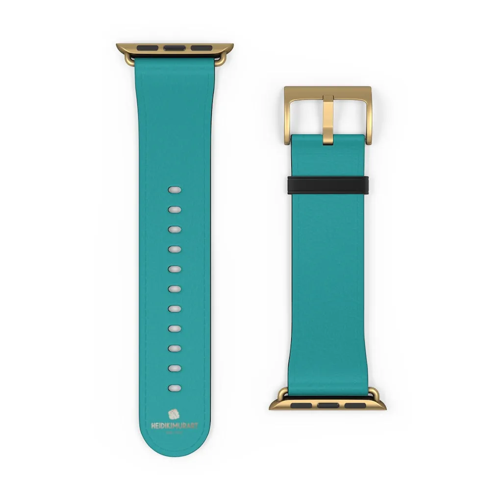 Teal Blue Solid Watch Band, 38mm/42mm Watch Band Strap For Apple Watches- Made in USA