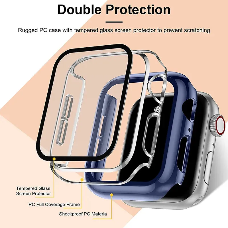 Tempered Glass cover For Apple Watch Accessories 45mm 41mm 44mm 40mm 42mm Screen Protector Apple watch Case serie 9 4 5 6 SE 7 8