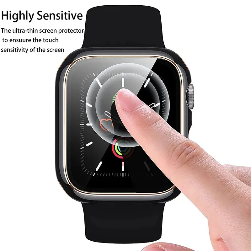 Tempered Glass cover For Apple Watch Accessories 45mm 41mm 44mm 40mm 42mm Screen Protector Apple watch Case serie 9 4 5 6 SE 7 8