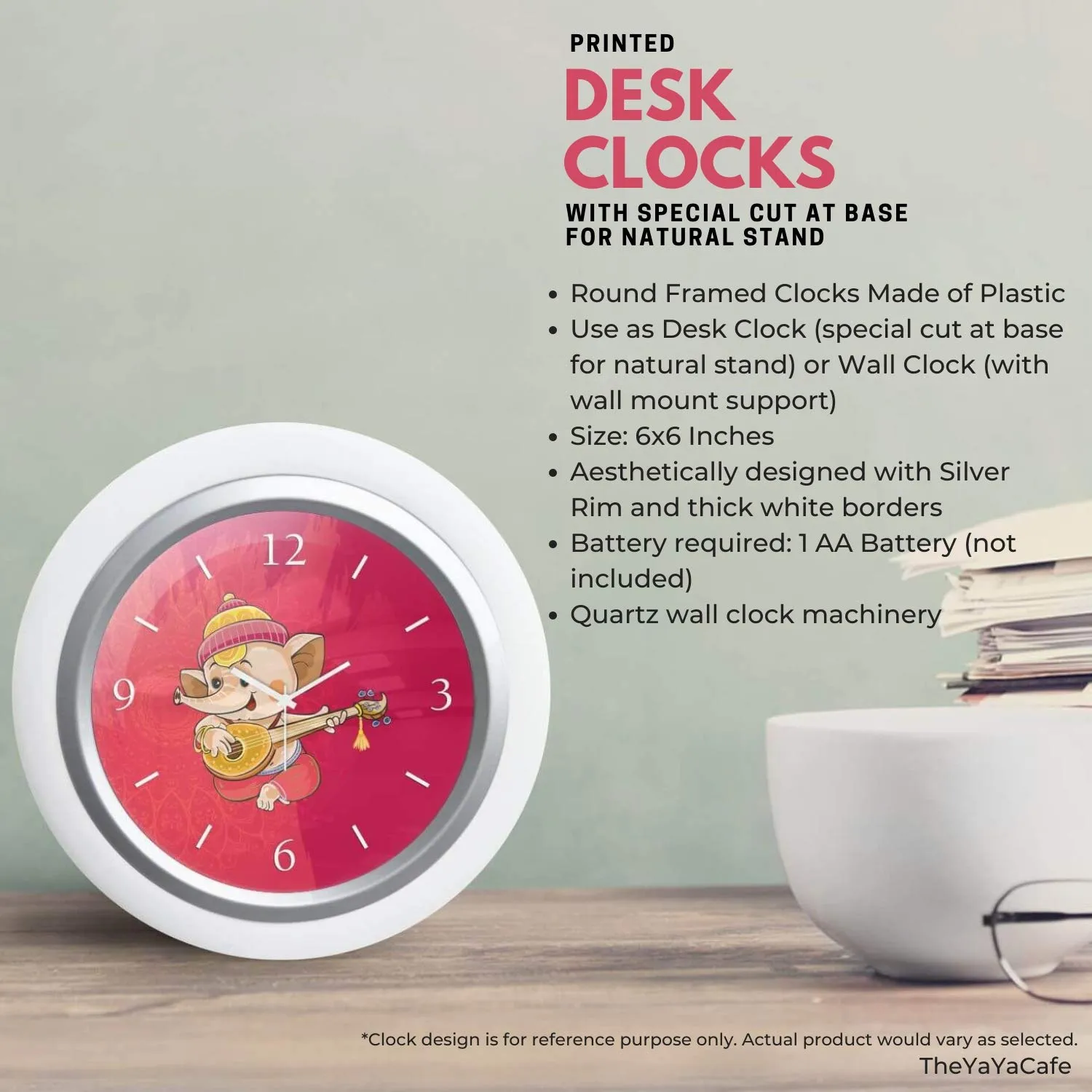 TheYaYaCafe Yaya Cafe Desk Clock 6 inches Worlds Best Couple Mom Dad Printed Round Desk Clock (White Frame, Unbreakable Flexiglass Cover, Analog)