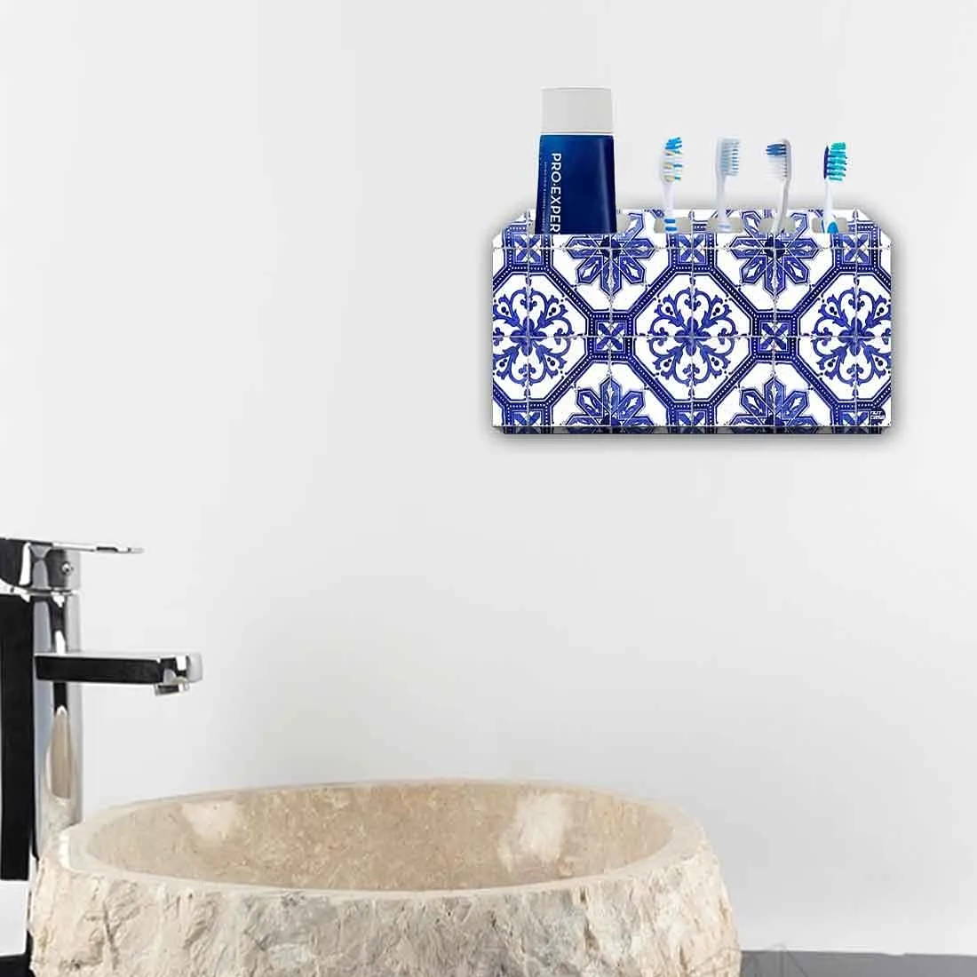 Toothbrush Holder Wall Mounted -Floral Tiles Pattern