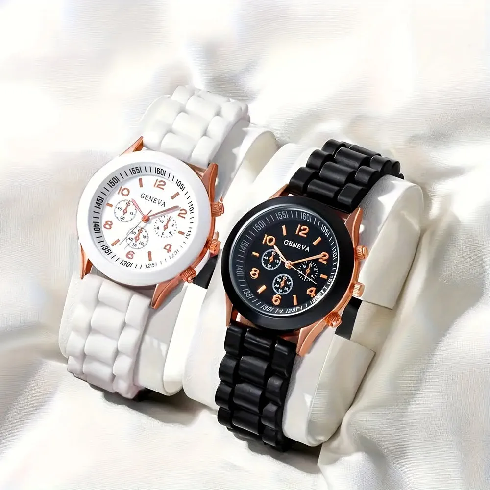 Valentines Couples Watch Set Casual Round Analog Quartz Watches