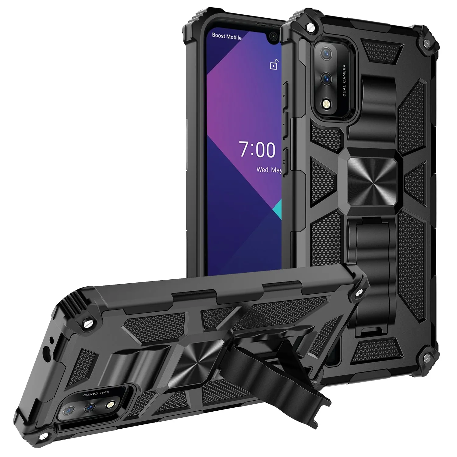 Wiko Ride 3 Case [Military Grade] Ring Car Mount Kickstand w/[Tempered Glass] Hybrid Hard PC Soft TPU Shockproof Protective Case - Black